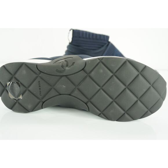 Chanel Navy Blue Stretch Fabric CC Logo High Top Sneaker Sock - Picture 9 of 11